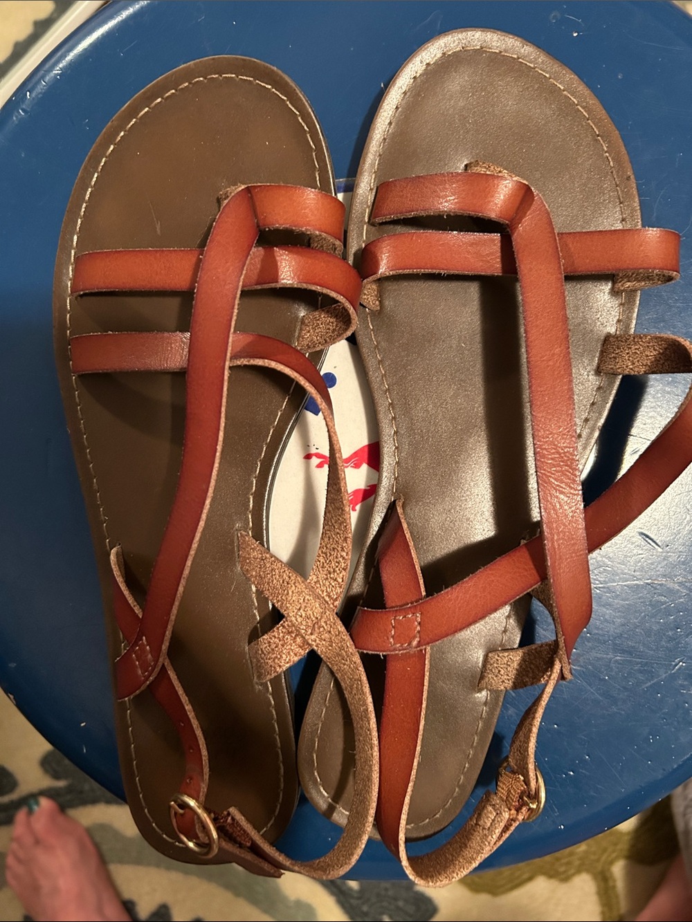 Faded Glory Cognac Brown Strappy T-strap Sandals